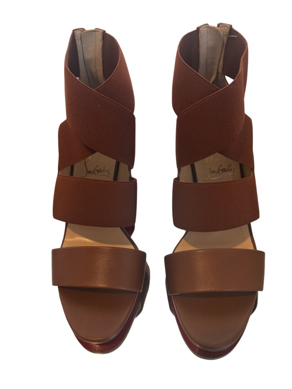 Christian Louboutin Brown Strappy Elastic Leather Sandals